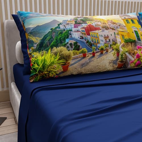 PETTI ARTIGIANI ITALIANI Bettwäsche-Set aus Baumwolle für Maxi-Doppelbett mit Kissenbezügen und Spannbettlaken, 180 x 200 cm, Design Ischia Electric Blue, 100% Made in Italy PETTI ARTIGIANI ITALIANI Bettwäsche-Set aus Baumwolle für Maxi-Doppelbett mit Kissenbezügen und Spannbettlaken, 180 x 200 cm, Design Ischia Electric Blue, 100% Made in Italy von PETTI Artigiani Italiani