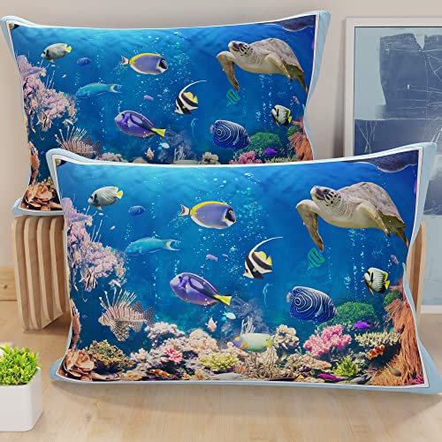 PETTI Artigiani Italiani - 1 Paar Kissenbezüge für Bett, Kissenbezüge mit Digitaldruck, Aquarium-Design, 100% hypoallergene Mikrofaser, 100% Made in Italy von PETTI Artigiani Italiani