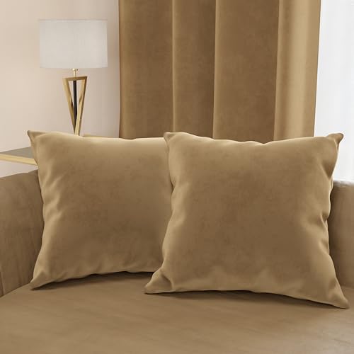 PETTI Artigiani Italiani - Dekokissen aus Samt mit Füllung, Kissen für Schlafzimmer, Sofa, Wohnzimmer, mit Kissenbezug, 2 Stück, Taupe - 50 x 50 cm von PETTI Artigiani Italiani