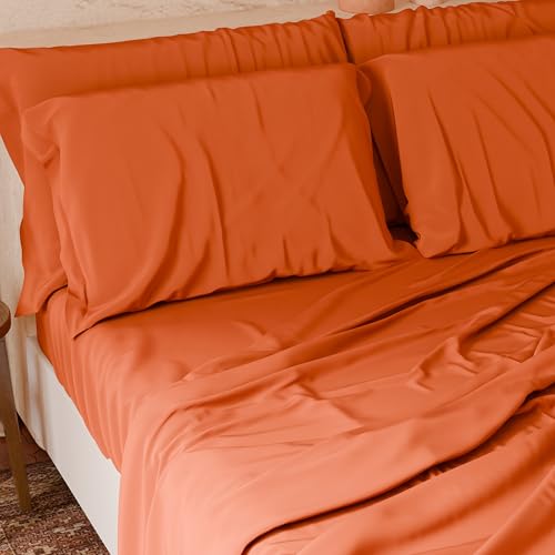 PETTI Artigiani Italiani - 3-teiliges Bettwäsche-Set für französisches Bett, weich und atmungsaktiv, Bettwäsche-Set mit Oberlaken, Spannbettlaken mit elastischen Ecken und 1 Kissenbezug Orange von PETTI Artigiani Italiani