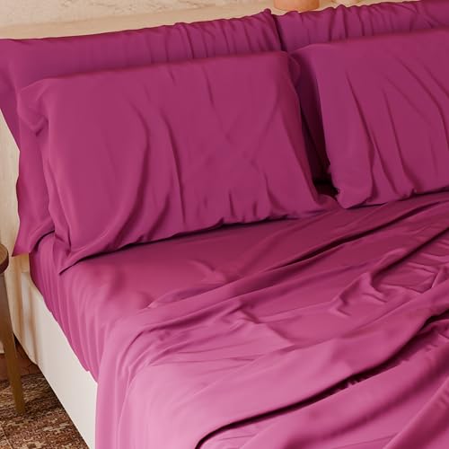 PETTI Artigiani Italiani - 4-teiliges Bettwäsche-Set für französisches Bett, weich und atmungsaktiv, Bettwäsche-Set mit Oberlaken, Spannbettlaken mit elastischen Ecken und 2 Kissenbezügen Fuchsia PETTI Artigiani Italiani - 4-teiliges Bettwäsche-Set für französisches Bett, weich und atmungsaktiv, Bettwäsche-Set mit Oberlaken, Spannbettlaken mit elastischen Ecken und 2 Kissenbezügen Fuchsia von PETTI Artigiani Italiani