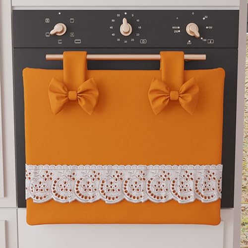 Petti Artigiani Italiani - Backofenabdeckung, Elegante Backofenabdeckung, Backofenabdeckung Shabby Chic in einfarbig mit Rüschen aus Spitze mit Fransen und Schleifen, Backofenabdeckung aus Baumwolle, von PETTI Artigiani Italiani