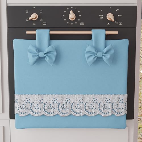 PETTI Artigiani Italiani - Backofenabdeckung, Elegante Backofenabdeckung, Backofenabdeckung Shabby Chic in einfarbig mit Rüschen aus Spitze mit Fransen und Schleifen, Backofenabdeckung aus Baumwolle, von PETTI Artigiani Italiani