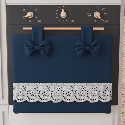 PETTI Artigiani Italiani - Backofenabdeckung, Elegante Backofenabdeckung, Shabby-Chic in einfarbig mit Rüschen aus Spitze mit Fransen und Schleifen, Backofenabdeckung aus Baumwolle, Backofenabdeckung von PETTI Artigiani Italiani