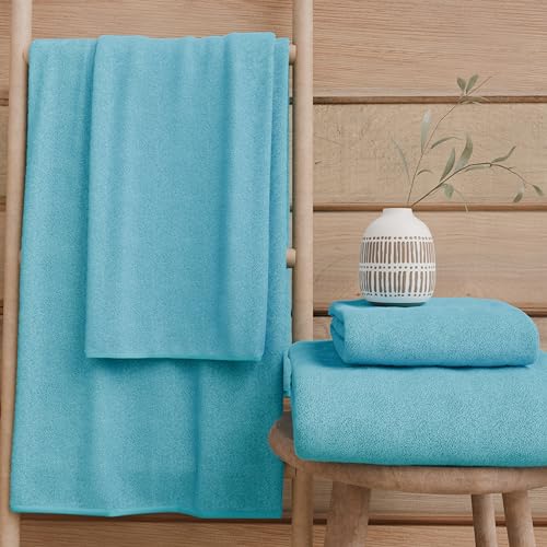 PETTI Artigiani Italiani - Badetücher aus 100% Baumwoll-Frottee, Handtuch-Set 2 + 2, 4 Stück 2 Gesichtstücher und 2 Handtücher, türkisfarbene Handtücher von PETTI Artigiani Italiani