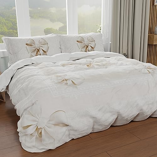 PETTI Artigiani Italiani - Bettbezug für Doppelbett, Bettbezug, Bettbezug und Kissenbezüge, 100% Made in Italy, beige Schleife von PETTI Artigiani Italiani