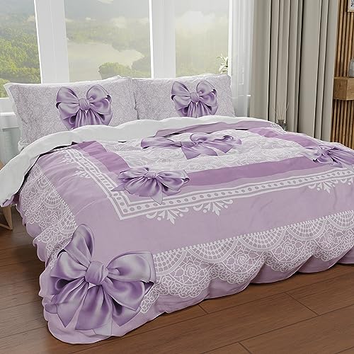 PETTI Artigiani Italiani - Bettbezug für Doppelbett, Bettbezug, Bettbezug und Kissenbezüge, 100% Made in Italy, lila Schleife von PETTI Artigiani Italiani