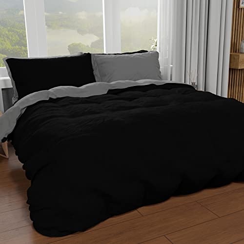 PETTI Artigiani Italiani - Bettbezug für Doppelbett, Bettbezug und Kissenbezüge aus Mikrofaser, Dunkelgrau/Schwarz, 100% Made in Italy von PETTI Artigiani Italiani