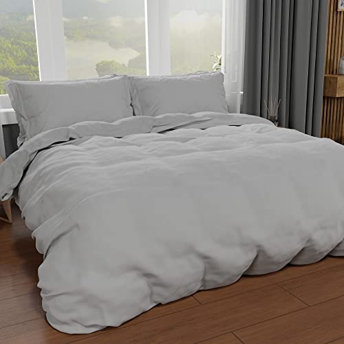 PETTI Artigiani Italiani - Bettbezug für Doppelbett, Bettbezug und Kissenbezüge aus Mikrofaser, einfarbig Hellgrau, 100% Made in Italy von PETTI Artigiani Italiani