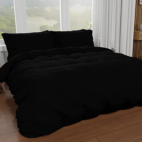 PETTI Artigiani Italiani - Bettbezug für Doppelbett, Bettbezug und Kissenbezüge aus Mikrofaser, einfarbig schwarz, 100% Made in Italy von PETTI Artigiani Italiani