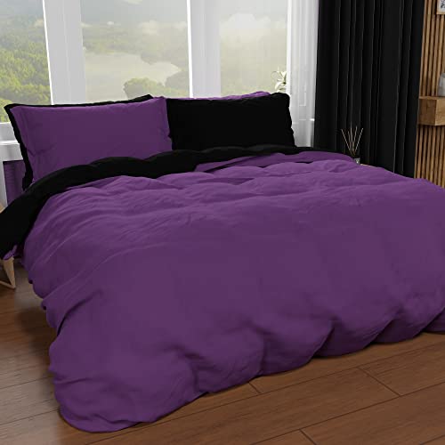 PETTI Artigiani Italiani - Bettbezug für Doppelbett, Bettbezug und Kissenbezüge aus Mikrofaser, zweifarbig schwarz/violett, 100% Made in Italy von PETTI Artigiani Italiani