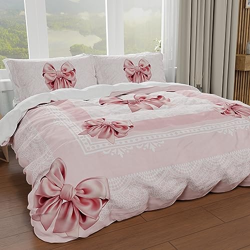 PETTI Artigiani Italiani - Bettbezug für Einzelbett, 160 x 200 cm, Bettbezug aus Mikrofaser mit Digitaldruck + 1 Kissenbezug 50 x 80 cm - Made in Italy - Schleife rosa von PETTI Artigiani Italiani