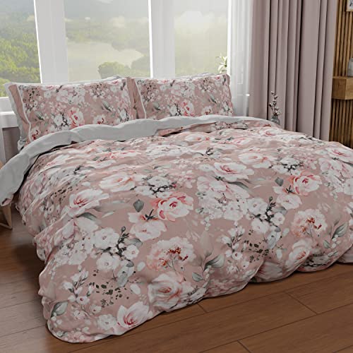 PETTI Artigiani Italiani - Bettbezug für Einzelbett, 160 x 200 cm, Bettbezug aus Mikrofaser mit Digitaldruck + 1 Kissenbezug 50 x 80 cm - Made in Italy - Blumen 17 Puder von PETTI Artigiani Italiani