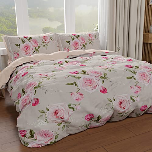 PETTI Artigiani Italiani - Bettbezug für Einzelbett, 160 x 200 cm, Bettbezug aus Mikrofaser mit Digitaldruck + 1 Kissenbezug 50 x 80 cm - Made in Italy - Blumen 20 Taupe von PETTI Artigiani Italiani