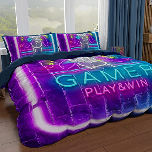 PETTI Artigiani Italiani - Bettbezug für Einzelbett, 160 x 200 cm, Mikrofaser mit Digitaldruck + 1 Kissenbezug 50 x 80 cm - Made in Italy - Gamer von PETTI Artigiani Italiani