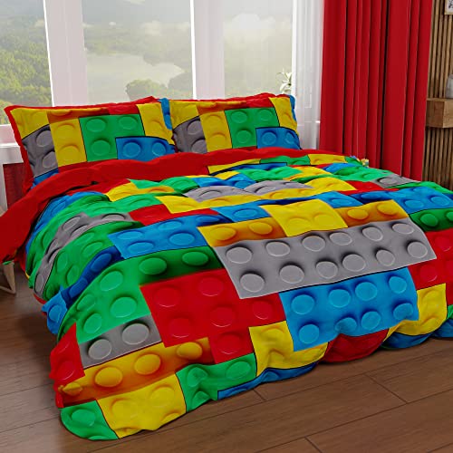 PETTI Artigiani Italiani - Bettbezug für Einzelbett, 160 x 200 cm, Bettbezug aus Mikrofaser mit Digitaldruck + 1 Kissenbezug 50 x 80 cm - Made in Italy - Bausteine von PETTI Artigiani Italiani