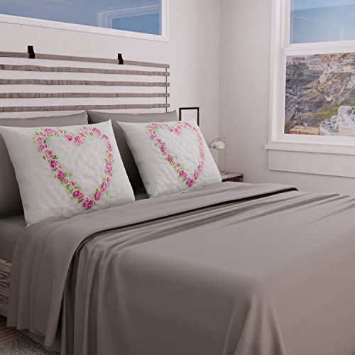 PETTI Artigiani Italiani - Bettwäsche-Set, Bettwäsche für Doppelbett, Bettlaken mit Herz-Blumen, Bettwäsche-Set für Doppelbett, Druck nur auf Kissenbezügen, 100% Made in Italy von PETTI Artigiani Italiani