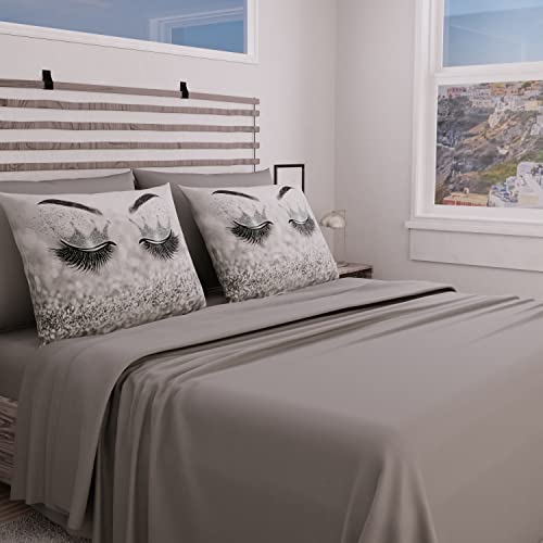 PETTI Artigiani Italiani - Bettwäsche-Set für Doppelbett, Bettlaken für Augen, Silberfarben, Druck nur auf Kissenbezügen, 100% Made in Italy von PETTI Artigiani Italiani