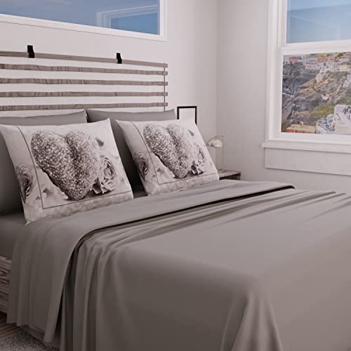 PETTI Artigiani Italiani - Bettwäsche-Set für Doppelbett, Bettwäsche Herz Silber, Druck nur auf Kissenbezügen, 100% Made in Italy von PETTI Artigiani Italiani