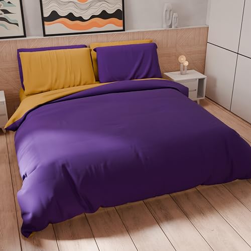 PETTI Artigiani Italiani - Bettwäsche-Set für Doppelbett 230 x 220 cm (2 Kissenbezüge 75 x 50 cm inklusive), Bettbezug weiche Mikrofaser, einfarbig, Violett - Ockergelb von PETTI Artigiani Italiani