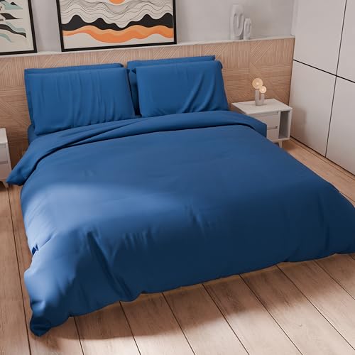 PETTI Artigiani Italiani - Bettwäsche-Set für Doppelbett 230 x 220 cm (2 Kissenbezüge 75 x 50 cm inklusive), Bettbezug weiche Mikrofaser, einfarbig, elektrisches Blau von PETTI Artigiani Italiani