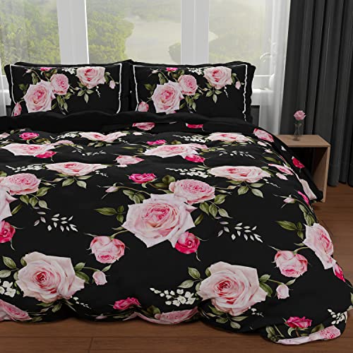 PETTI Artigiani Italiani - Bettwäsche-Set für Doppelbett 250 x 200 cm (2 Kissenbezüge 50 x 80 cm im Lieferumfang enthalten), weiche Mikrofaser mit Digitaldruck - Made in Italy - Blumen 20 schwarz von PETTI Artigiani Italiani