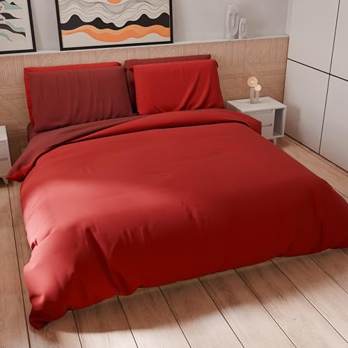 PETTI Artigiani Italiani - Bettwäsche-Set für Doppelbett Maxi 240 x 220 cm (2 Kissenbezüge 80 x 80 cm inklusive), Bettbezug weiche Mikrofaser, einfarbig rot - Bordeaux von PETTI Artigiani Italiani