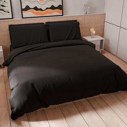 PETTI Artigiani Italiani - Bettwäsche-Set für Doppelbett Maxi 240 x 220 cm (2 Kissenbezüge 80 x 80 cm inklusive), Bettbezug weiche Mikrofaser, einfarbig schwarz von PETTI Artigiani Italiani