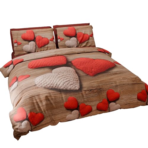 PETTI Artigiani Italiani - Bettwäsche-Set für Einzelbett, 200 x 135 cm (1 Kissenbezug 80 x 80 cm inklusive), Bettbezug aus Mikrofaser mit Digitaldruck Herz - Made in Italy von PETTI Artigiani Italiani
