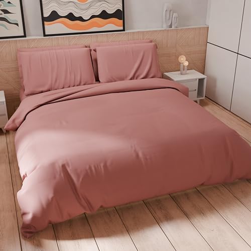 PETTI Artigiani Italiani - Bettwäsche-Set für Einzelbett, 200 x 135 cm (1 Kissenbezug 80 x 80 cm inklusive), Bettbezug aus weicher Mikrofaser, einfarbig, Dunkles Puder von PETTI Artigiani Italiani