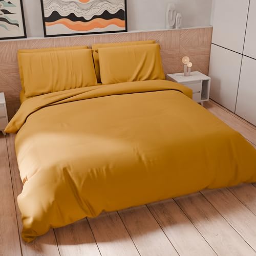 PETTI Artigiani Italiani - Bettwäsche-Set für Einzelbett, 200 x 135 cm (1 Kissenbezug 80 x 80 cm inklusive), Bettbezug aus weicher Mikrofaser, einfarbig, Ockergelb von PETTI Artigiani Italiani