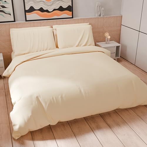PETTI Artigiani Italiani - Bettwäsche-Set für Einzelbett, 200 x 135 cm (1 Kissenbezug 80 x 80 cm inklusive), Bettbezug aus weicher Mikrofaser, einfarbig, cremefarben von PETTI Artigiani Italiani