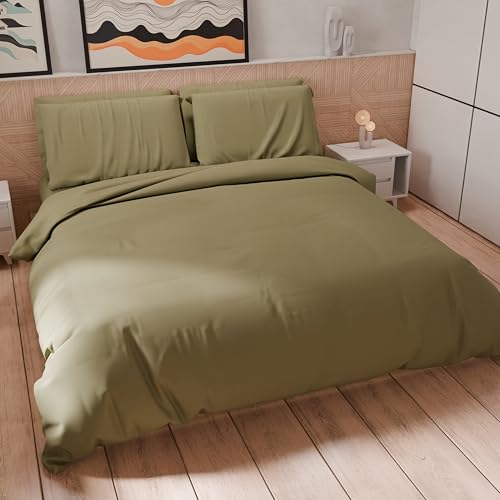 PETTI Artigiani Italiani - Bettwäsche-Set für Einzelbett, 200 x 135 cm (1 Kissenbezug 80 x 80 cm inklusive), Bettbezug aus weicher Mikrofaser, einfarbig Schlamm von PETTI Artigiani Italiani
