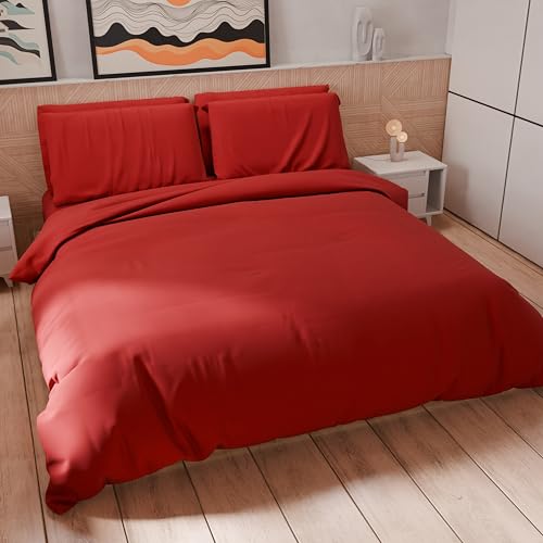 PETTI Artigiani Italiani - Bettwäsche-Set für Einzelbett, 200 x 135 cm (1 Kissenbezug 80 x 80 cm inklusive), Bettbezug aus weicher Mikrofaser, einfarbig rot von PETTI Artigiani Italiani