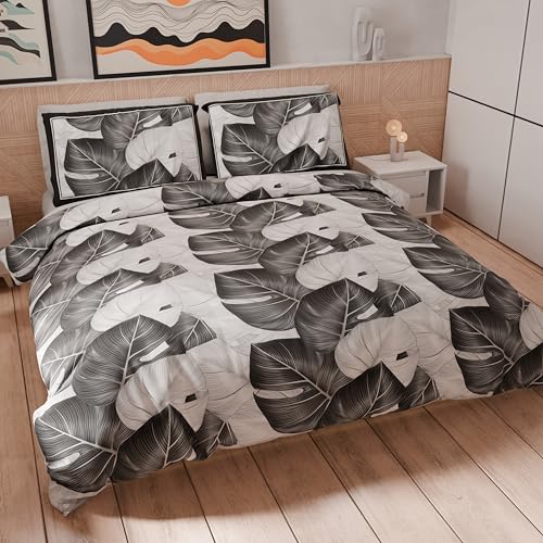 PETTI Artigiani Italiani - Bettwäsche-Set für Einzelbett, 200 x 135 cm (1 Kissenbezug 80 x 80 cm inklusive), Bettwäsche-Set aus Mikrofaser mit Digitaldruck Tropical, schwarz, A - Made in Italy von PETTI Artigiani Italiani