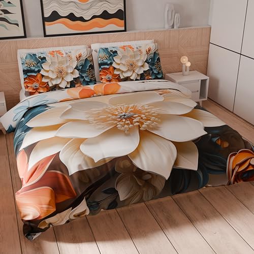 PETTI Artigiani Italiani - Bettwäsche-Set für Einzelbett 135 x 200 cm (1 Kissenbezug 75 x 50 cm im Lieferumfang enthalten), Bettwäsche-Set aus Mikrofaser mit Digitaldruck mit Blumenmuster 05 10 - Made von PETTI Artigiani Italiani