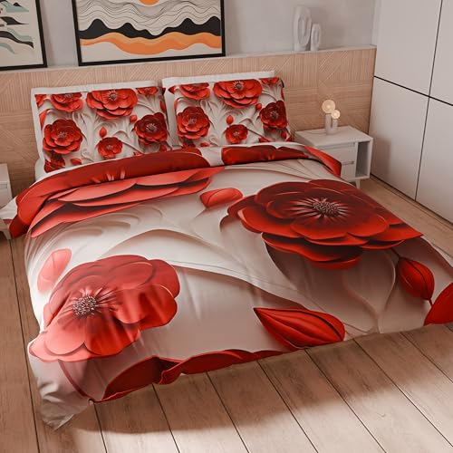 PETTI Artigiani Italiani - Bettwäsche-Set für Einzelbett 135 x 200 cm (1 Kissenbezug 75 x 50 cm im Lieferumfang enthalten), Bettwäsche-Set aus Mikrofaser mit Digitaldruck mit Blumenmuster 05 14 - Made von PETTI Artigiani Italiani