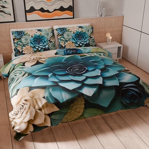 PETTI Artigiani Italiani - Bettwäsche-Set für Einzelbett 135 x 200 cm (1 Kissenbezug 75 x 50 cm im Lieferumfang enthalten), Bettwäsche-Set aus Mikrofaser mit Digitaldruck mit Blumenmuster 05 15 - Made von PETTI Artigiani Italiani