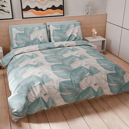 PETTI Artigiani Italiani - Bettwäsche-Set für Einzelbett 200 x 135 cm (1 Kissenbezug 75 x 50 cm inklusive), Bettwäsche-Set aus Mikrofaser mit Digitaldruck Tropical, Hellblau A - Made in Italy von PETTI Artigiani Italiani