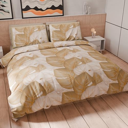 PETTI Artigiani Italiani - Bettwäsche-Set für Einzelbett 200 x 135 cm (1 Kissenbezug 75 x 50 cm inklusive), Bettwäsche-Set aus Mikrofaser mit Digitaldruck Tropical Taupe O - Made in Italy von PETTI Artigiani Italiani