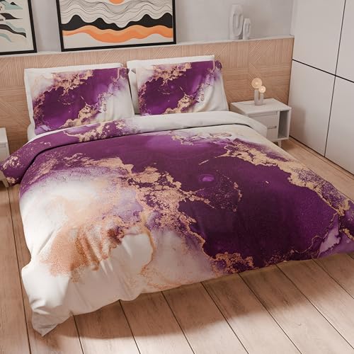 PETTI Artigiani Italiani - Bettwäsche-Set für Einzelbett 200 x 135 cm (1 Kissenbezug 80 x 80 cm im Lieferumfang enthalten), Bettbezug aus Mikrofaser mit Digitaldruck Marble Violett - Made in Italy von PETTI Artigiani Italiani