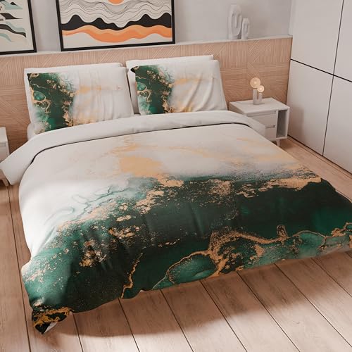 PETTI Artigiani Italiani - Bettwäsche-Set für Einzelbett 200 x 135 cm (1 Kissenbezug 80 x 80 cm im Lieferumfang enthalten), Mikrofaser-Bettbezug mit Digitaldruck Marble Smaragd - Made in Italy von PETTI Artigiani Italiani