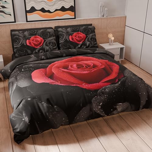 PETTI Artigiani Italiani - Bettwäsche-Set für Einzelbett 200 x 135 cm (1 Kissenbezug 80 x 80 cm inklusive), Bettbezug Mikrofaser mit Digitaldruck Black Roses - Made in Italy von PETTI Artigiani Italiani