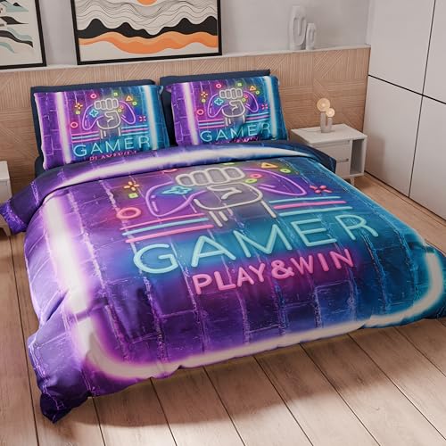 PETTI Artigiani Italiani - Bettwäsche-Set für Einzelbett 200 x 135 cm (1 Kissenbezug 80 x 80 cm inklusive), Bettwäsche-Set aus Mikrofaser mit Digitaldruck Gamer - Made in Italy von PETTI Artigiani Italiani