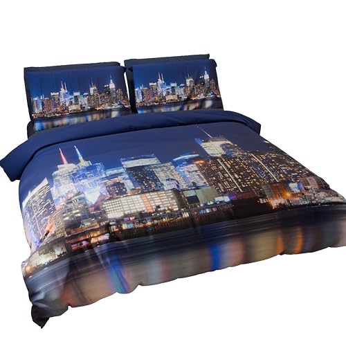 PETTI Artigiani Italiani - Bettwäsche-Set für Einzelbett 200 x 135 cm (1 Kissenbezug 80 x 80 cm inklusive), Bettwäsche-Set aus Mikrofaser mit Digitaldruck New York - Made in Italy von PETTI Artigiani Italiani