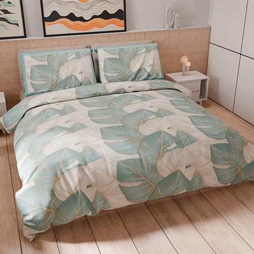PETTI Artigiani Italiani - Bettwäsche-Set für Einzelbett 200 x 135 cm (1 Kissenbezug 80 x 80 cm inklusive), Bettwäsche-Set aus Mikrofaser mit Digitaldruck Tropical, Hellblau O - Made in Italy von PETTI Artigiani Italiani