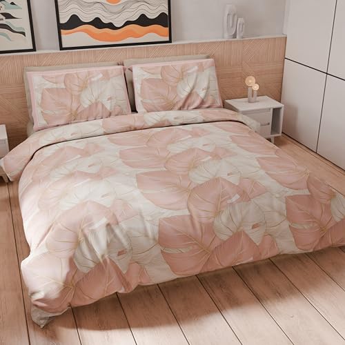 PETTI Artigiani Italiani - Bettwäsche-Set für Einzelbett 200 x 135 cm (1 Kissenbezug 80 x 80 cm inklusive), Bettwäsche-Set aus Mikrofaser mit Digitaldruck Tropical Puder O - Made in Italy von PETTI Artigiani Italiani