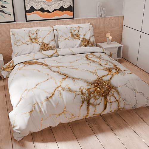 PETTI Artigiani Italiani - Bettwäsche-Set für Einzelbett 200 x 135 cm (1 Kissenbezug 80 x 80 cm inklusive), Bettwäsche-Set aus Mikrofaser mit Digitaldruck in weißem Marmor-Effekt - Made in Italy von PETTI Artigiani Italiani