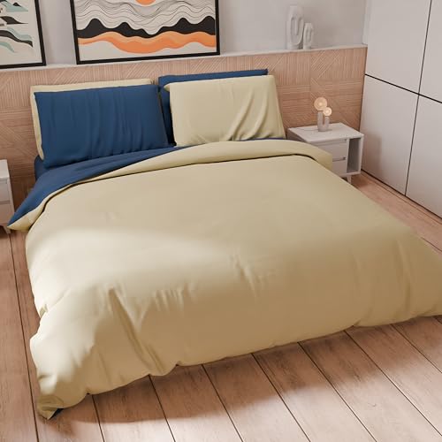 PETTI Artigiani Italiani - Bettwäsche-Set für Einzelbett 200 x 135 cm (1 Kissenbezug 80 x 80 cm inklusive), Bettwäsche-Set aus weicher Mikrofaser, einfarbig, Nachtblau - Taupe von PETTI Artigiani Italiani