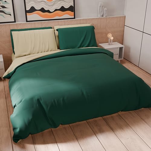 PETTI Artigiani Italiani - Bettwäsche-Set für Einzelbett 200 x 135 cm (1 Kissenbezug 80 x 80 cm inklusive), Bettwäsche-Set aus weicher Mikrofaser, einfarbig, Taupe - Smaragdgrün von PETTI Artigiani Italiani